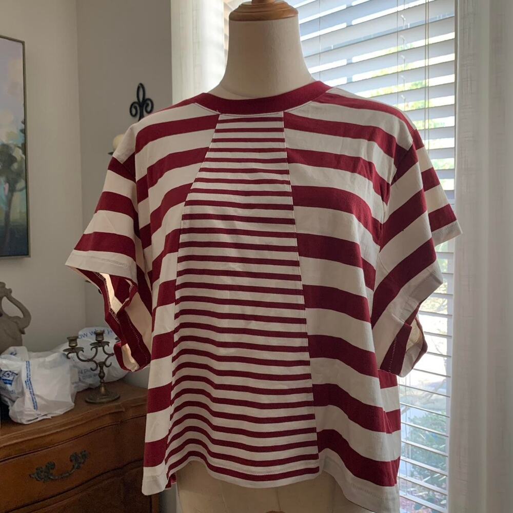Current/Elliott Size 2 (medium 6) Red/white Womens striped cropped top.